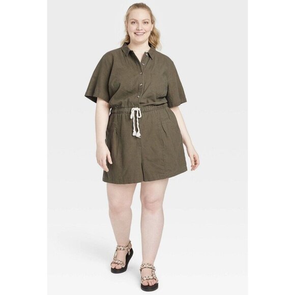Universal Thread Women's Plus Size Short Sleeve Boilersuit Green 2X - Picture 1 of 6
